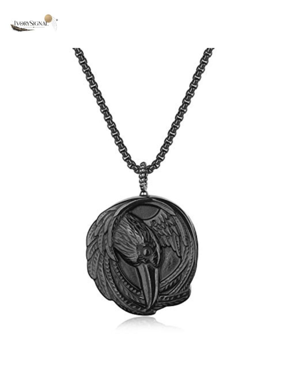 Viking Pendant Necklace Black Obsidian Stainless Steel Chain Men Women
